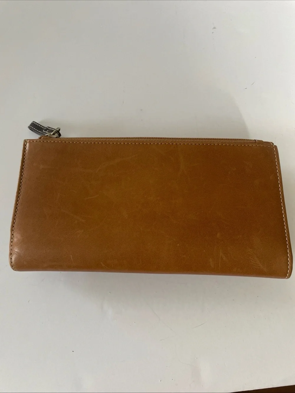 Coach Tan and Dark Brown Leather Buckle Continental Wallet